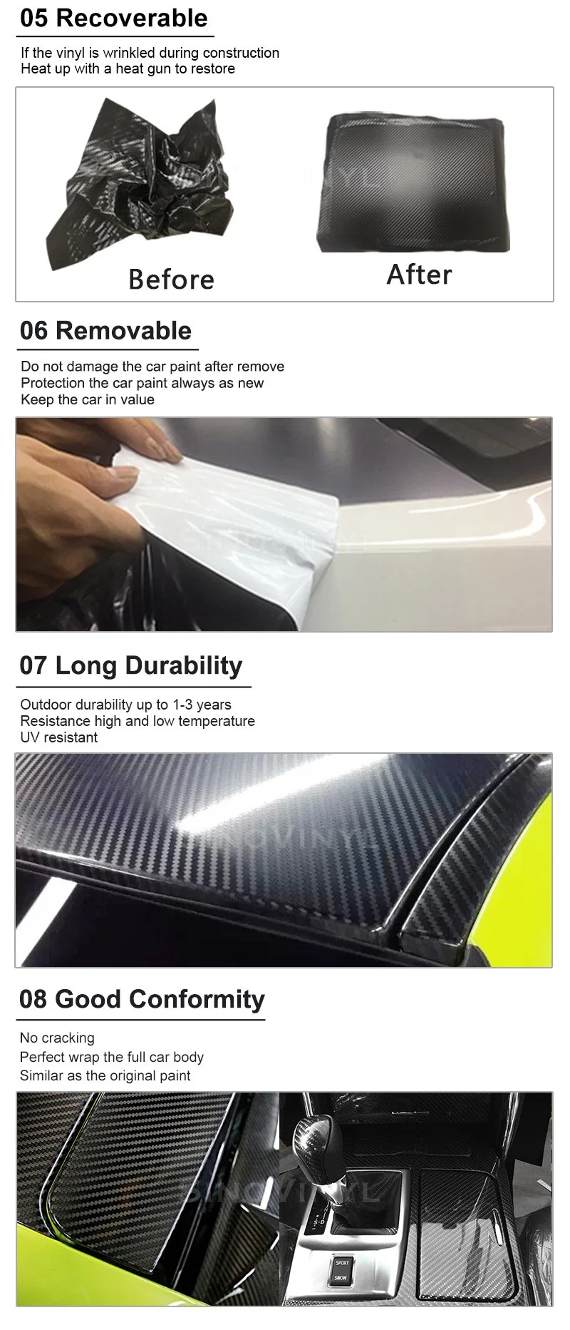 SINOVINYL High Quality Automotive Color Change Film High Brightness Chameleon Carbon Fiber